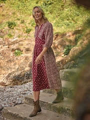 FatFace Kelly Red Wild Ditsy Midi Dress - Image 1 of 9
