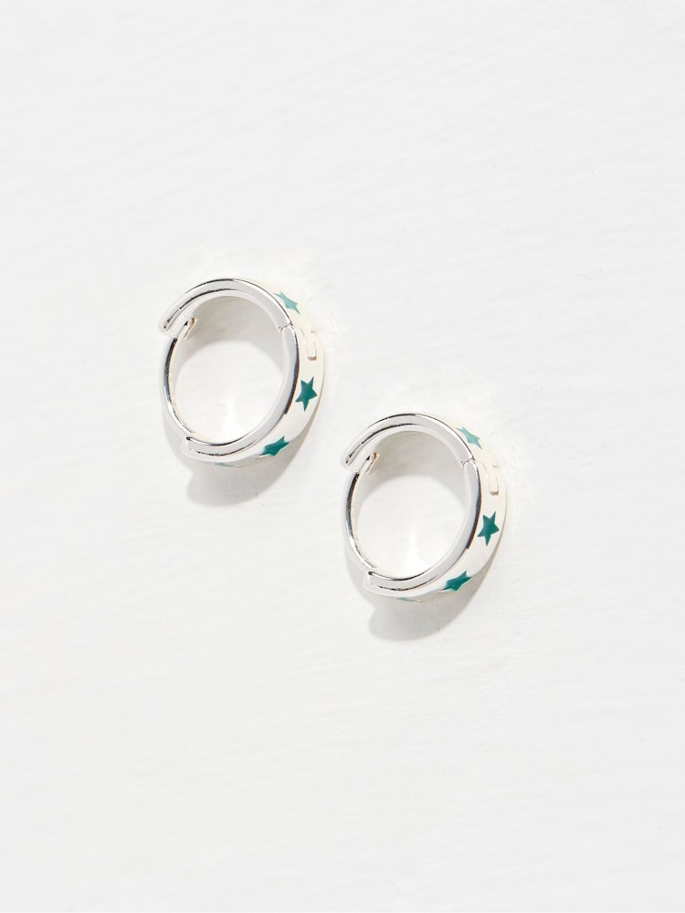 FatFace Green Star Enamel Hoop Earrings - Image 1 of 2 FatFace Green Star Enamel Hoop Earrings - Image 1 of 2