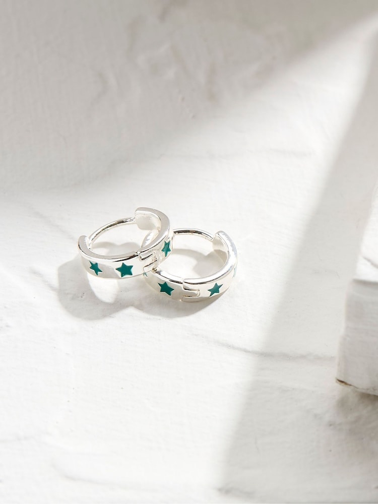 FatFace Green Star Enamel Hoop Earrings - Image 2 of 2 FatFace Green Star Enamel Hoop Earrings - Image 2 of 2