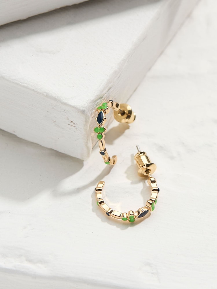 FatFace Green Enamel Gem Hoops - Image 2 of 2