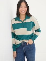 FatFace Ruby Green Stripe Rugby Top - Image 1 of 5