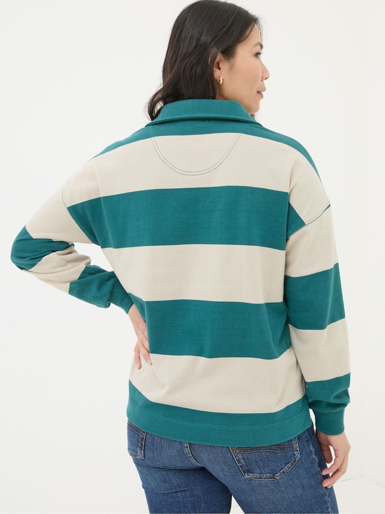 FatFace Ruby Green Stripe Rugby Top - Image 2 of 5