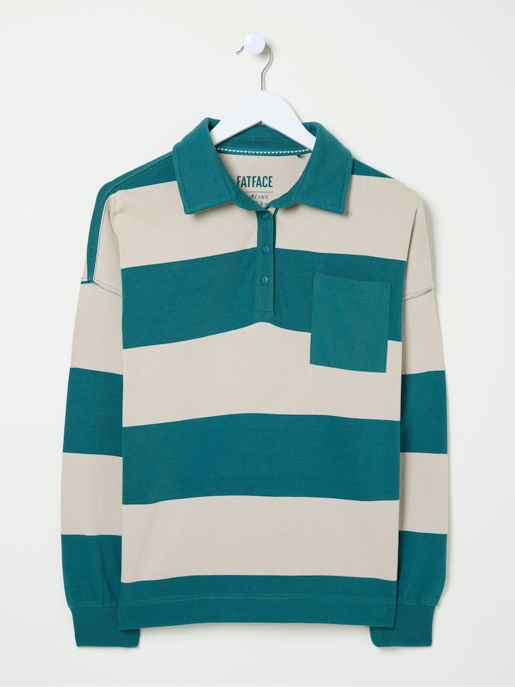 FatFace Ruby Green Stripe Rugby Top - Image 5 of 5