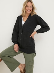 FatFace Ali Black V-Neck Cardigan - Image 3 of 5