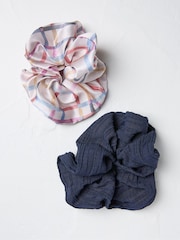 FatFace Navy Blue/Pink 2 Pack Paisley Scrunchies - Image 1 of 2
