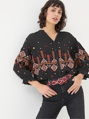 FatFace Elana Black Embroidered Blouse - Image 1 of 6