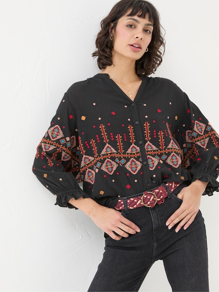 FatFace Elana Black Embroidered Blouse - Image 1 of 6