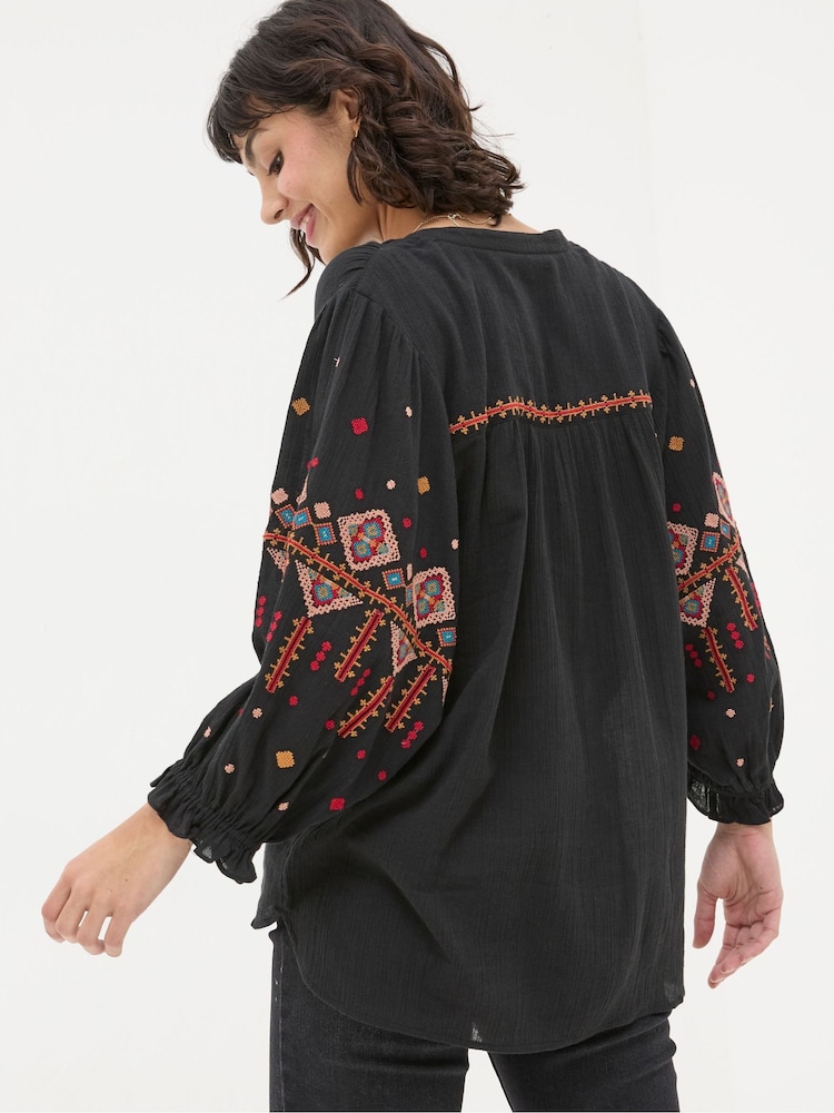 FatFace Elana Black Embroidered Blouse - Image 2 of 6