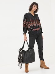 FatFace Elana Black Embroidered Blouse - Image 4 of 6