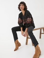 FatFace Elana Black Embroidered Blouse - Image 5 of 6