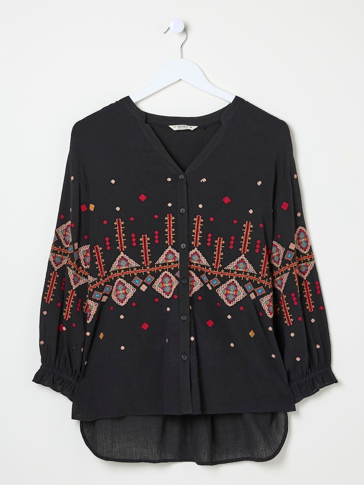 FatFace Elana Black Embroidered Blouse - Image 6 of 6
