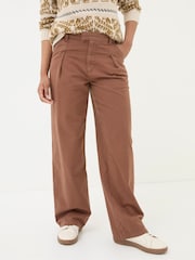 FatFace Saffron Brown Wide Leg Twill Trousers - Image 1 of 6