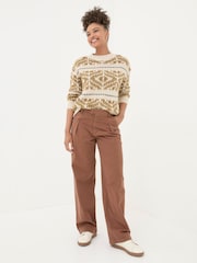 FatFace Saffron Brown Wide Leg Twill Trousers - Image 3 of 6