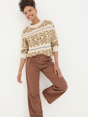 FatFace Saffron Brown Wide Leg Twill Trousers - Image 4 of 6