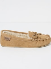 FatFace Cara Brown Suede Moccasin Slippers - Image 1 of 2