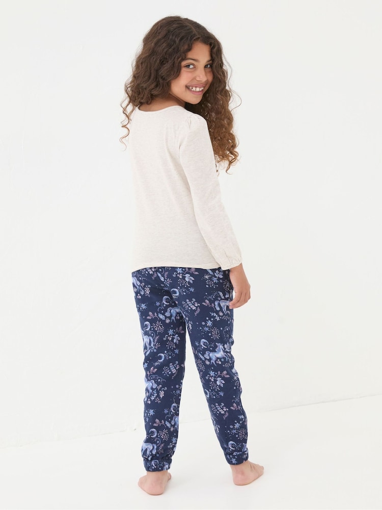 FatFace Navy Blue Unicorn Pyjama Set - Image 2 of 6