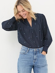 FatFace Mathilde Blue Embroidered Blouse - Image 1 of 6