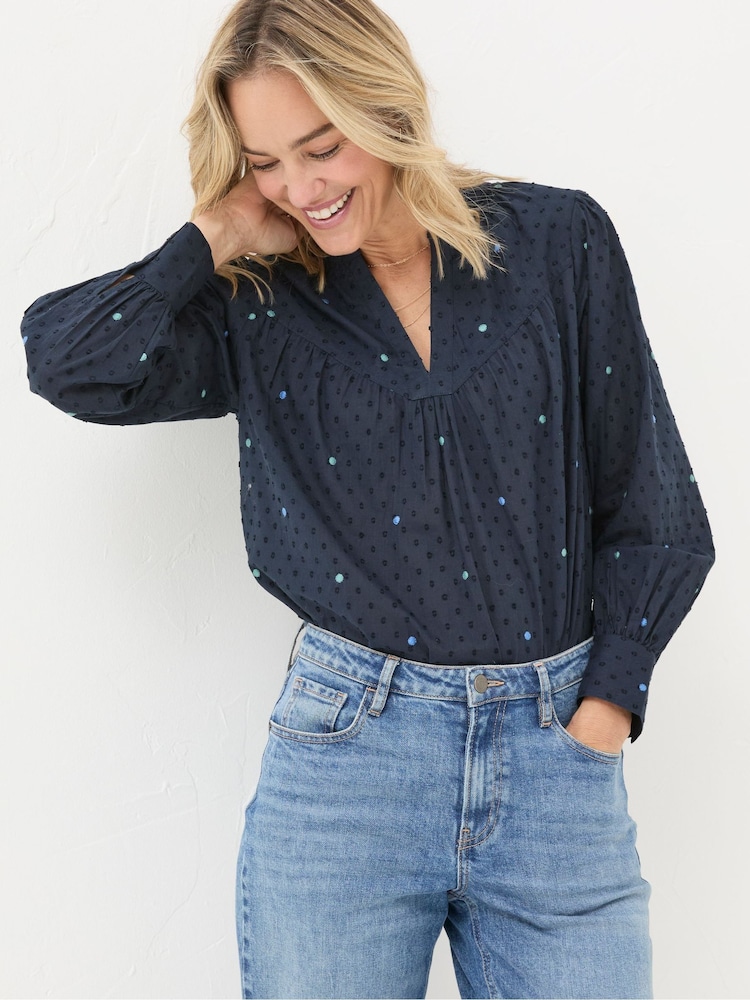FatFace Mathilde Blue Embroidered Blouse - Image 1 of 6