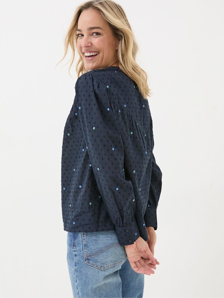 FatFace Mathilde Blue Embroidered Blouse - Image 2 of 6