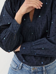 FatFace Mathilde Blue Embroidered Blouse - Image 5 of 6