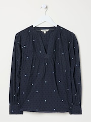 FatFace Mathilde Blue Embroidered Blouse - Image 6 of 6