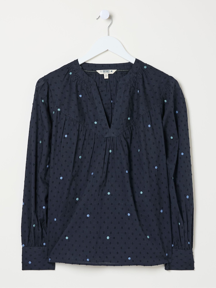 FatFace Mathilde Blue Embroidered Blouse - Image 6 of 6