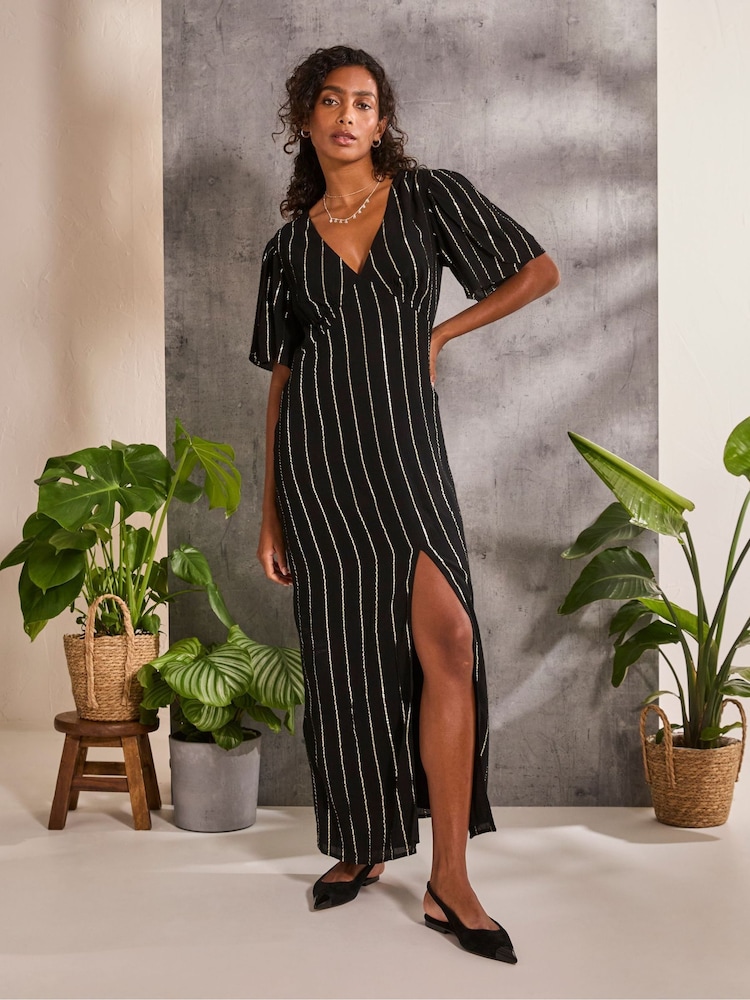 FatFace Iris Black Metallic Maxi Dress - Image 1 of 6