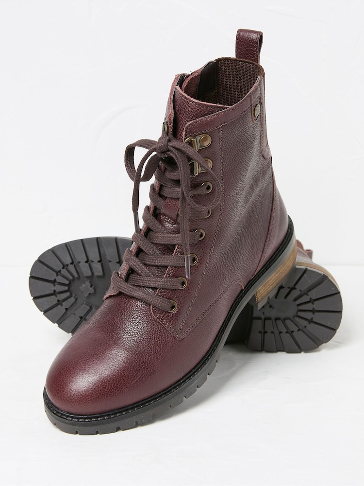 FatFace Margot Burgundy Red Lace-Up Boots - Image 2 of 3