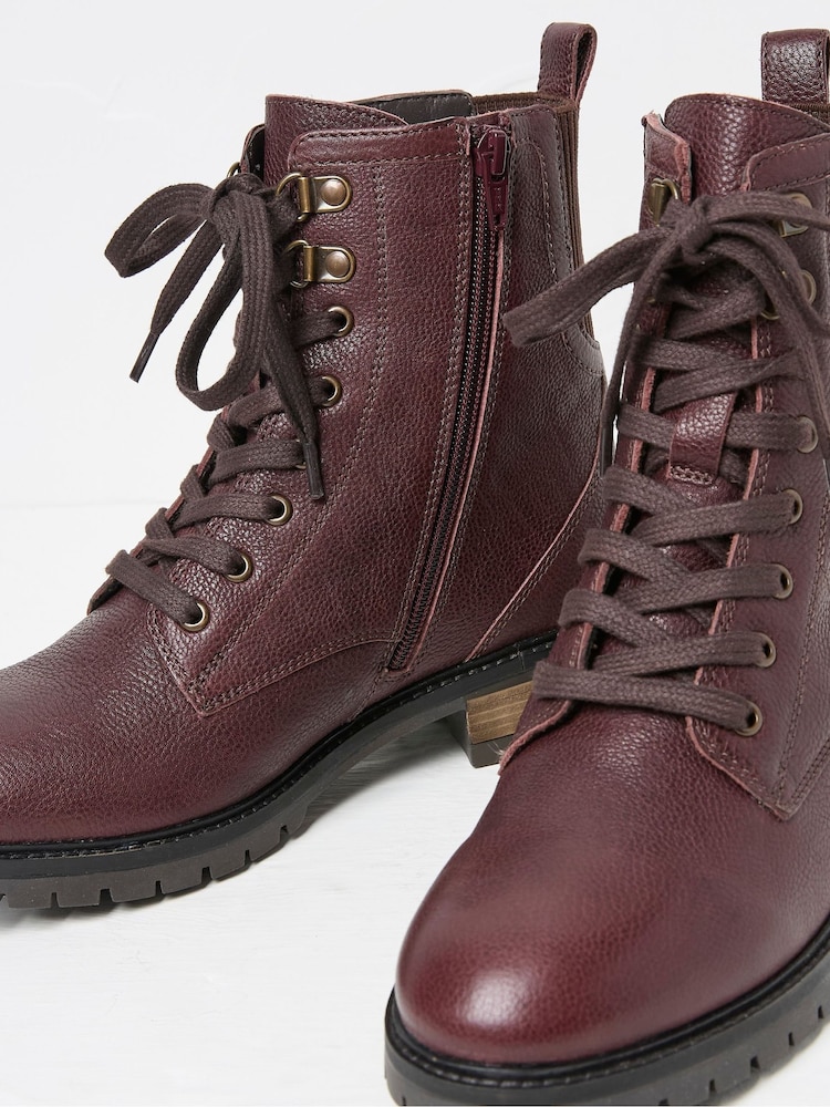 FatFace Margot Burgundy Red Lace-Up Boots - Image 3 of 3