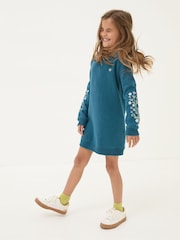 FatFace Teal Blue Embroidered Sweat Dress - Image 3 of 4