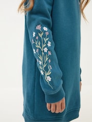 FatFace Teal Blue Embroidered Sweat Dress - Image 4 of 4
