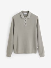 JACK & JONES Grey Ribbed Knitted Long Sleeve Polo Top - Image 1 of 1