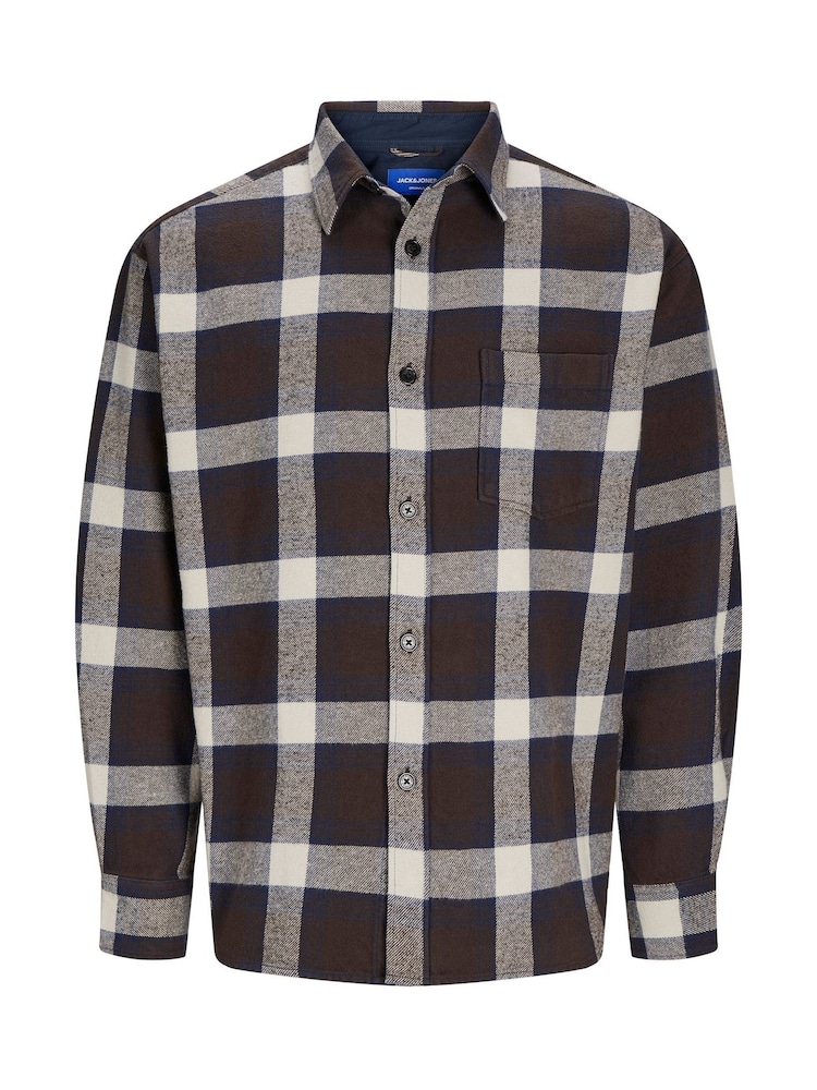 JACK & JONES Blue Relaxed Fit Flannel 100% Cotton Shirt - Image 6 of 6