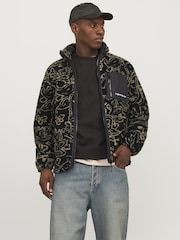 JACK & JONES Black Teddy Borg Zip Through Fleece - Image 1 of 5