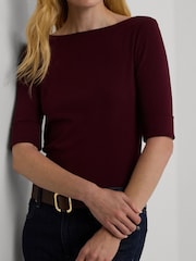 Lauren Ralph Lauren Judy Stretch Cotton Boatneck Top - Image 1 of 9
