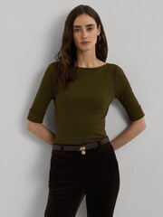 Lauren Ralph Lauren Cotton-Blend Boatneck Top - Image 1 of 7