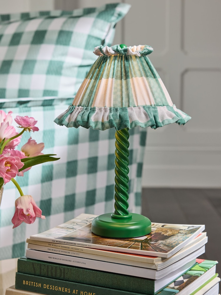 Cath Kidston Green Check Barley Twist Table Lamp - Image 1 of 6