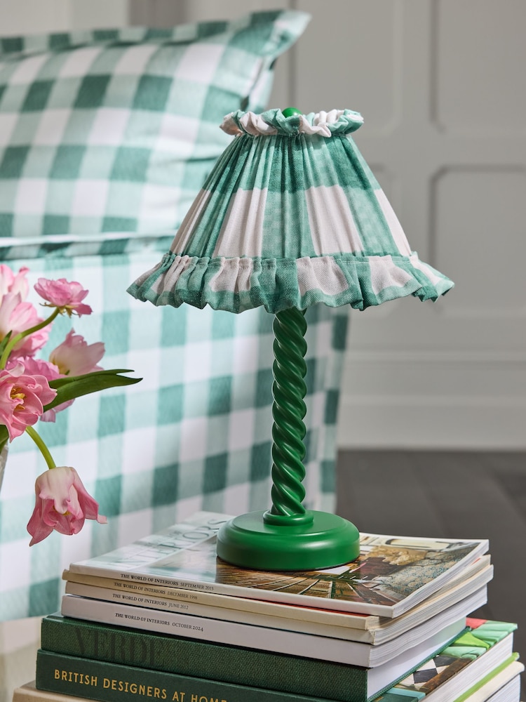 Cath Kidston Green Check Barley Twist Table Lamp - Image 2 of 6