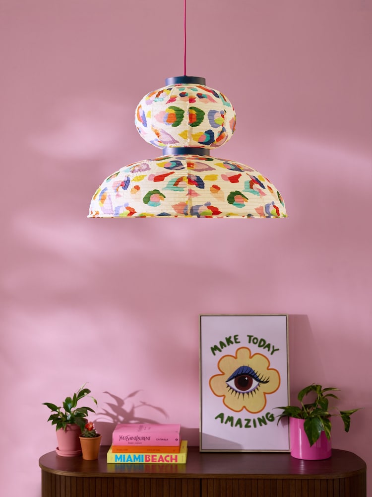 Eleanor Bowmer Multi Leopard Print Lantern Pendant Light - Image 1 of 6