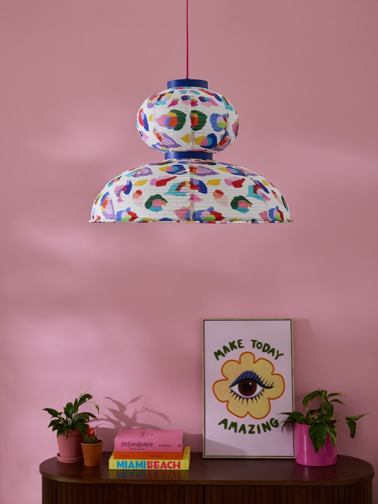 Eleanor Bowmer Multi Leopard Print Lantern Pendant Light - Image 2 of 6