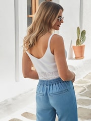 Sosandar Blue Denim Drawstring Wide Leg Trousers With Pocket Detail - Image 4 of 4