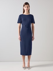 LK Bennett Blue Klaudia Spring Belted Dart Detail Dress - Image 1 of 3