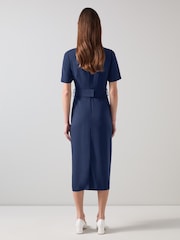 LK Bennett Blue Klaudia Spring Belted Dart Detail Dress - Image 2 of 3