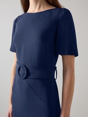 LK Bennett Blue Klaudia Spring Belted Dart Detail Dress - Image 3 of 3