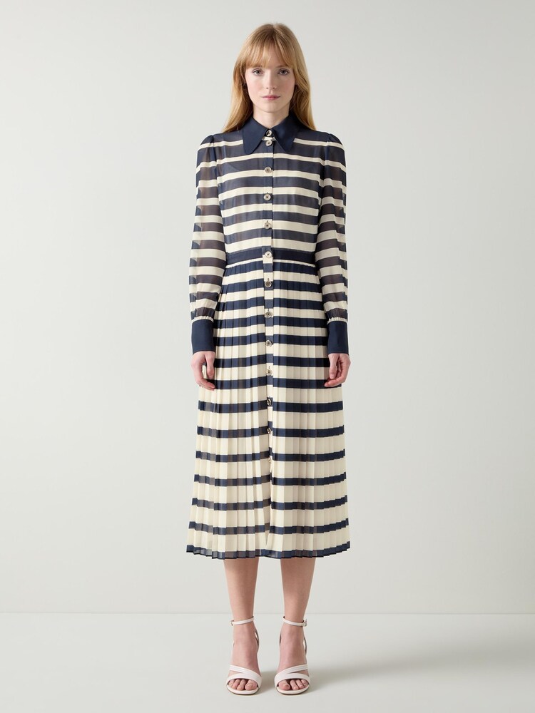 LK Bennett Blue Tallis Spring Placement Stripe Dress - Image 1 of 3