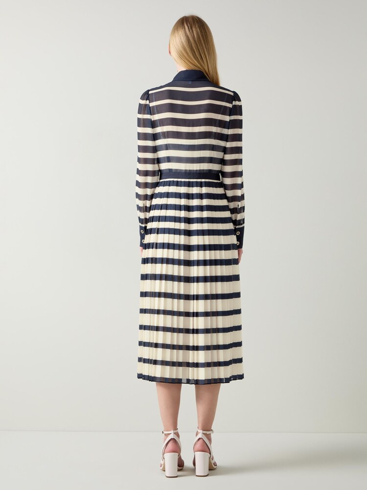 LK Bennett Blue Tallis Spring Placement Stripe Dress - Image 2 of 3