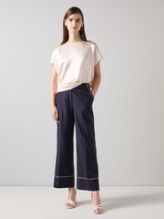 LK Bennett Navy Blue/Cream Sophia Spring Crop Trousers - Image 1 of 3