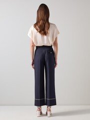 LK Bennett Navy Blue/Cream Sophia Spring Crop Trousers - Image 2 of 3
