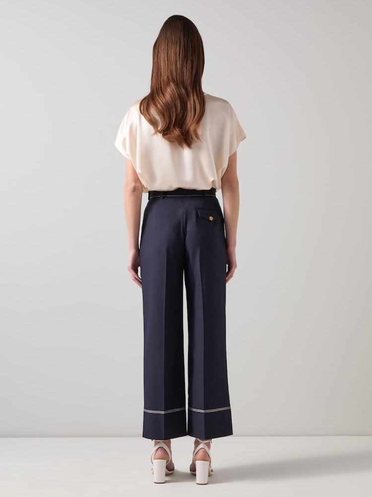 LK Bennett Navy Blue/Cream Sophia Spring Crop Trousers - Image 2 of 3