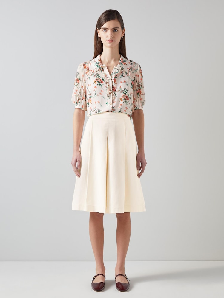 LK Bennett Cream LK Bennett Soft Tailored Skirt with Linen - Image 1 of 3 LK Bennett Cream LK Bennett Soft Tailored Skirt with Linen - Image 1 of 3